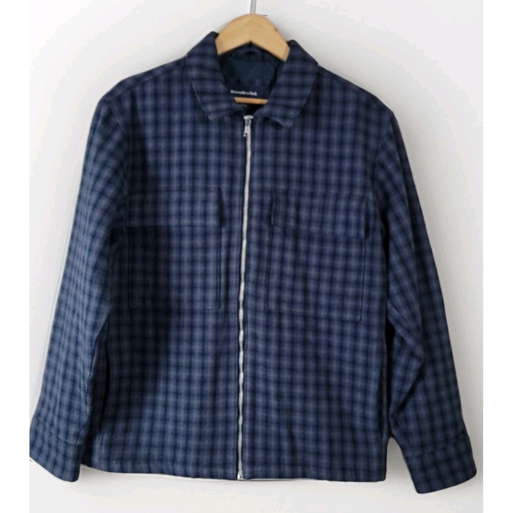Abercrombie & Fitch Men's Plaid Jacket Blue Full Zip Lined Coat‎ Size M